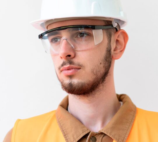 man wearing special industrial protective equipment