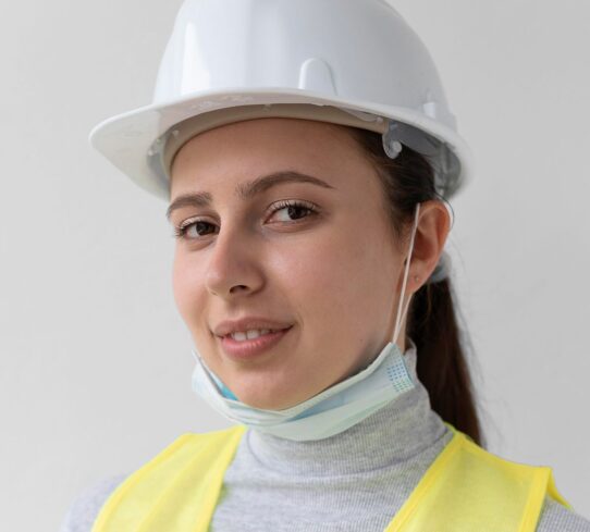 woman wearing special industrial protective equipment 10
